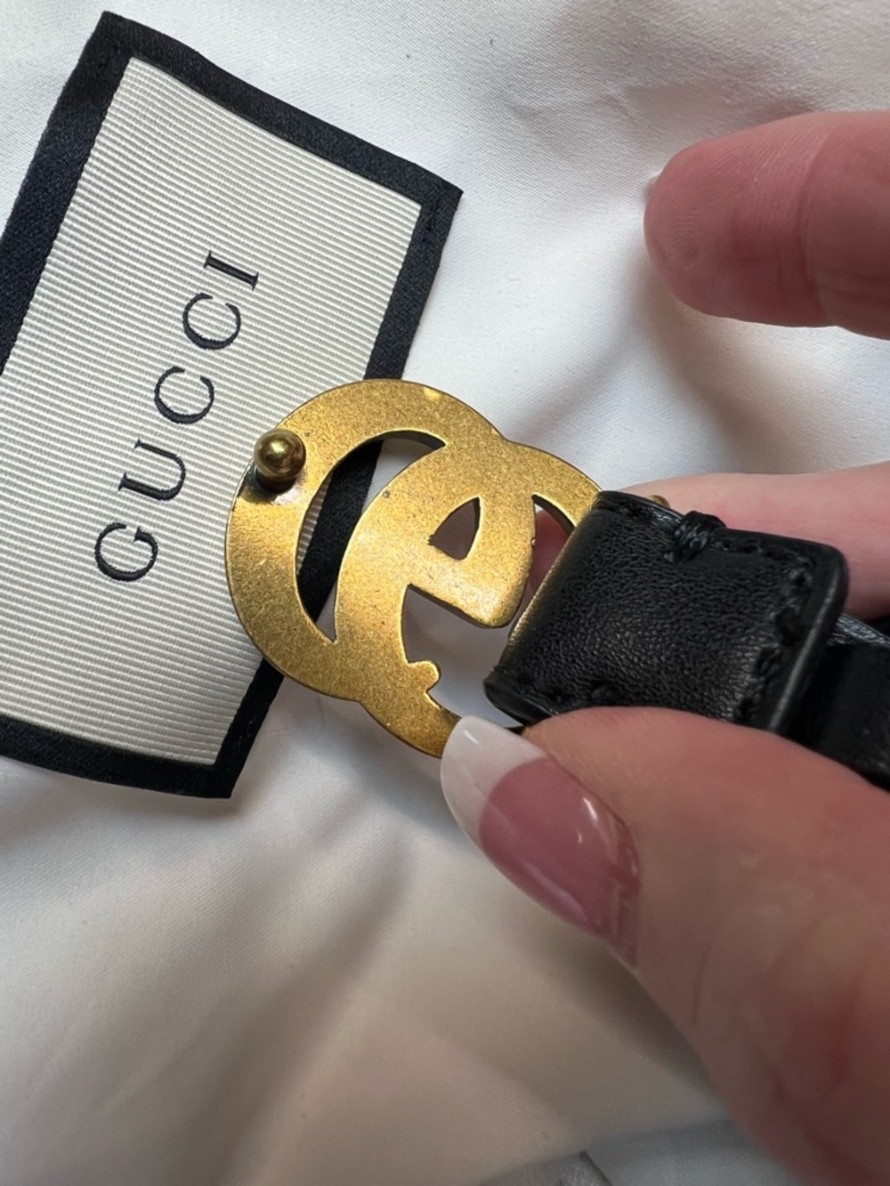 Gucci Black Leather Marmont Thin Belt with Brass Double G Buckle - Picture 4 of 15